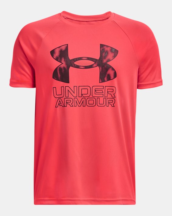 Boys' UA Tech™ Hybrid Print Fill Short Sleeve in Red image number 0